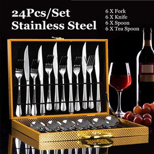 Ensemble <span class=keywords><strong>de</strong></span> Vaisselle en Acier inoxydable Cuillère <span class=keywords><strong>et</strong></span> <span class=keywords><strong>Fourchette</strong></span> 24 pièces Couverts Couverts <span class=keywords><strong>Set</strong></span> <span class=keywords><strong>de</strong></span> Couverts en Or - Product Image 3
