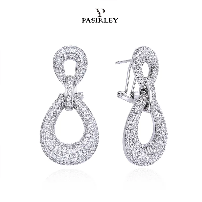 Pasirley Wholesale Fashion Double Rings Silver925 Diamond Earrings Round-Cut Zircon Earring For Gift