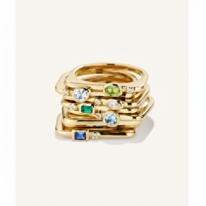 แหวนวงแหวนซ้อนกันชุบทองหนา ดีไซน์เรขาคณิต ขนาดฟรีไซส์ ไม่ลอก ไม่ดำ 18K ประดับลายเรขาคณิต แหวนเปิดวงแหวนนิรันดร์ สไตล์ทันสมัย - Product Image 1