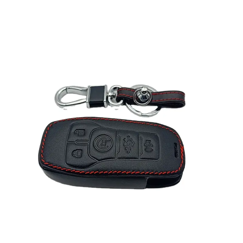 5 Buttons Leather Key Fob case Cover for Ford Mustang Explorer Taurus F-150 Fusion(Mondeo) Edge Lincoln MKZ MKC MKX Smart Key