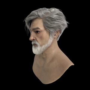 Masque de tête en silicone pour homme, accessoire de cosplay, masque de homme élégant très extensible et doux avec cheveux et barbe grisonnantes et blanches intégrées - Product Image 2