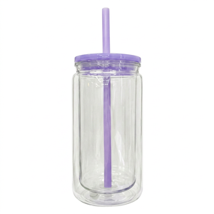 Nouvel Arrivage – Gobelet Incassable en Verre Double Paroi Transparent 12 Oz, Style Moderne Ombré Effet Boule à Neige, Pré-percé avec Paillettes - Product Image 1