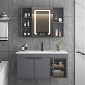 Intelligent Mirror Cabinet Modern Minimalist Style Wall <b>Mounted</b> Kitchen Sink Set Double Bowl Square Integrated - Product Image 2