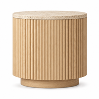 Table d'appoint ronde de luxe moderne avec plateau en marbre noir et pieds en bois cannelé, avec rangement dissimulé, idéale pour projets de villas et d'hôtels