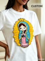 OEM/ODM Maßgefertigtes Chenille-Stickerei Jungfrau Maria T-Shirt, Personalisiertes Katholisches Geschenk-T-Shirt, Hochwertiges Christliches Grafik-Shirt