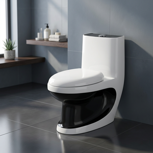 WC monobloc de luxe en céramique, design ligne dorée et noire, à poser au sol, équipement sanitaire pour salle de bain - Product Image 5