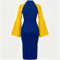 Robe pull midi moulante en maille pour femme, style universitaire, à blocs de couleur, manches longues raglan évasées, avec broderie personnalisée et logo appliqué