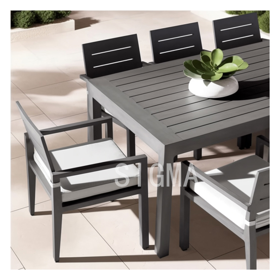 Manufacturer New Design Wholesale High Quality Metal Aluminum Frame Base Set Centre Dining Table Rectangle Aluminium Chair