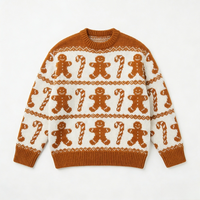 Pull en tricot festif pour femme adulte, motif Jacquard Bonhomme en pain d'épices, vêtement d'hiver doux, production en gros
