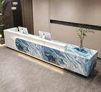 Bureau d'accueil moderne en marbre personnalisé avec éclairage LED pour hôtel, salon, entreprise, hall d'entrée