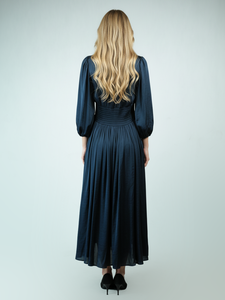 שרוול פנס 3/4 סאטן המותניים-שמלה אלגנטית מקסי אלגנטי - Product Image 4