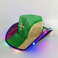 Cappello da Cowboy Luminoso a LED di Lusso per Halloween e Carnevale, Cappello Western con Paillettes Colorate, Accessorio per Spettacoli e Feste, Disponibile in Diversi Colori
