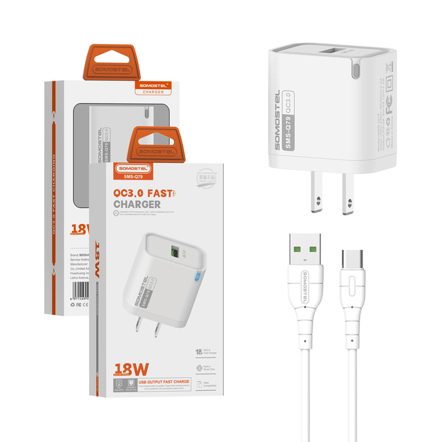 Somostel Fast Charger QC3.0 18W High Speed Charger With Cable Micro USB C 3.1A Data Cable Customized Factory Price