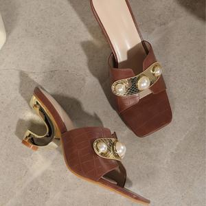 Chaussures d'été compensées ultra-hautes à plateforme pour femmes, ornées de perles, à bout ouvert, à enfiler, rehaussantes et tendance - Product Image 1