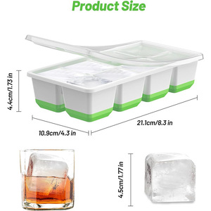 Grand <span class=keywords><strong>bac</strong></span> à glaçons avec couvercle, kits de moules à glaçons en silicone empilables avec récipient, démoulage facile pour cuisine, cocktails, café - Product Image 2