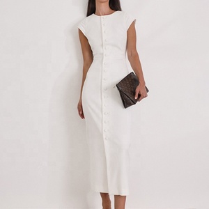 Maxi abito aderente bianco da donna sofisticato elegante svolazzare monopetto in vita stretta nuovo abito da Cocktail estivo <span class=keywords><strong>Blanche</strong></span> - Product Image 1