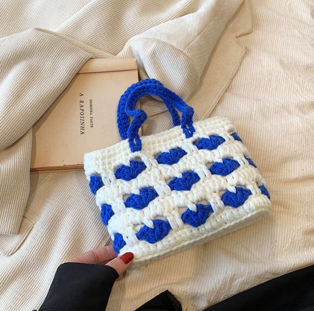 Oshhni Femmes Crochet Sac sous Les Bras Sac à Main Tricot Femme Sac à provisions Cartable à la Main Sac fourre-Tout Sac à bandoulière Tricot Sac à Main pour, Blanche