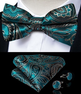 Custom Men's Paisley Green Suspenders Y Back Adjustable <strong>Braces</strong> Bow Tie Hanky Cufflinks Set Leather PU Polyester Elastic <strong>Fabric</strong> - Product Image 5