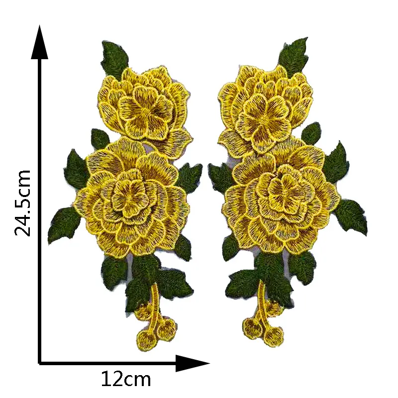 Çift çiçekler yamalar 3D kimyasal dantel nakış korsaj aplikler yamalar