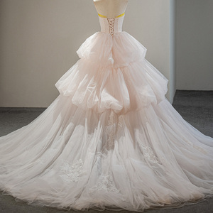 Robe de soirée 3D à fleurs en tulle rose, robe de mariée en tulle rose, robe trapèze en tulle rose, robe de bal personnalisée OEM Sfy229 - Product Image 3
