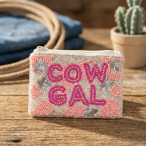 Pochette carrée en coton brodée de sequins et de perles Jaunty Cowgal, faite à la main, pour usage quotidien - Product Image 1
