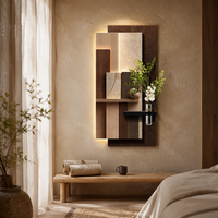 Art mural géométrique 3D moderne de luxe avec éclairage LED d'ambiance, décoration murale en relief Wabi Sabi avec vase à plantes pour hall d'entrée, couloir, maison