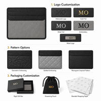 Porte-cartes en cuir bicolore noir et gris avec bordure texturée, panneau avant tissé et fentes incurvées pour la vente en gros et l'approvisionnement OEM
