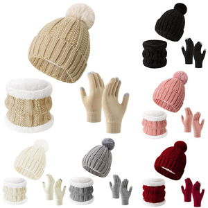 Tre pezzi Set di cappello lavorato a maglia invernale caldo protezione per le orecchie da <span class=keywords><strong>donna</strong></span> <span class=keywords><strong>guanti</strong></span> da <span class=keywords><strong>donna</strong></span> - Product Image 5