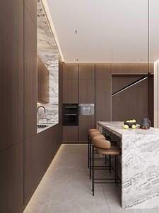 Encimera de Cocina de Mármol Natural, Gabinete de Cocina con Chapa de Madera Maciza, Gabinete con Veteado de Madera, Hecho en Foshan - Product Image 2