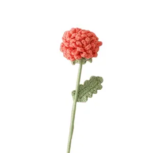 Ping-pong chrysanthemum hand-knitting festivals gift crochet artificial home decor flower branches DIY yarn finished product