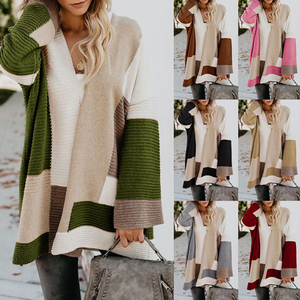 <span class=keywords><strong>Mujer</strong></span> de bloque de Color a rayas de manga larga <span class=keywords><strong>Cardigan</strong></span> delantera abierta suéteres abrigo - Product Image 1