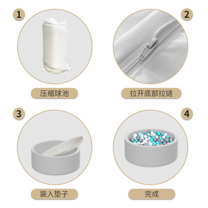 Round Ball Pit Children's Toy 90x30x5cm Indoor Play <b>Pool</b> Sponge Material Gray Blue White Balls - Product Image 4