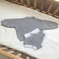 Personnalisé gros 100% coton tricot surdimensionné enfant en bas âge sexe neutre bébé enfants pull moucheté pull ensemble