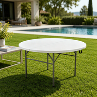 Table pliante ronde en plastique robuste, portable, pliable en deux, avec pieds en métal, pour les fêtes, les événements et la restauration