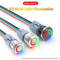 Interrupteur à bouton-poussoir industriel en métal avec anneau LED bicolore ou tricolore 12V, étanche et anti-poussière, pour panneau de commande de machines