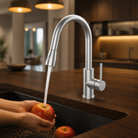 Robinet de cuisine classique moderne en acier inoxydable à poignée unique avec douchette extractible, cartouche céramique et rotation à 360 degrés