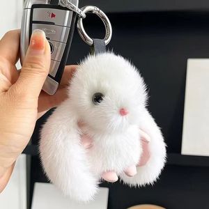 Cadeau pour couple, sac lumineux de dessin animé, breloques de voiture, décoration DIY, pompon en fourrure de lapin doux et moelleux, <span class=keywords><strong>porte</strong></span>-clés lapin, nouvel an - Product Image 3