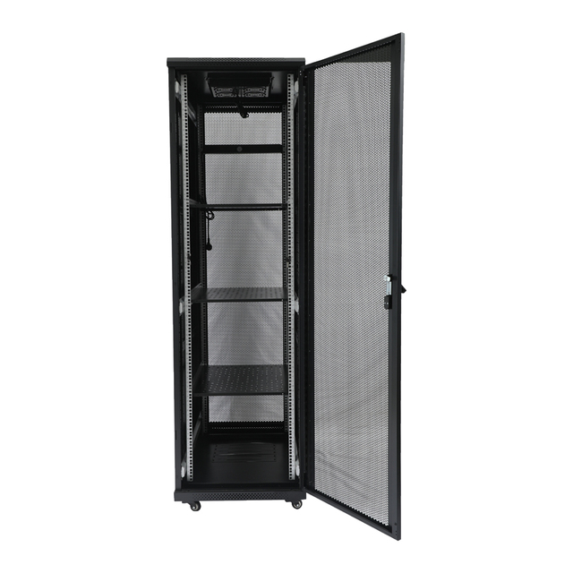 Spcc Floor Standing Data Center Server Rack 52U/42U 19 Inch Inbuilt Cooling System IP20 Protection Tempered Glass Door Black