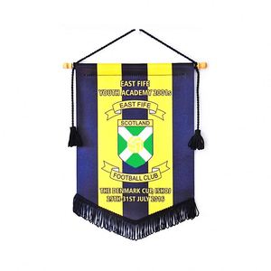 Silk Screen Printed Eco-Friendly Waterproof Mini Soccer Pennant Banner Double Layer Rectangular Colorful Satin Hanging Flag for - Product Image 1