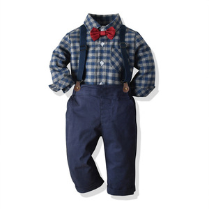 <span class=keywords><strong>Set</strong></span> di Abbigliamento per Bambini con Papillon, Camicia a Quadri a Maniche Lunghe + Pantaloni con Bretelle, 2 Pezzi, Completo da Gentiluomo per Feste - Product Image 3