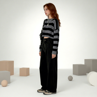 Pull tricoté vintage pour femme à manches longues, col rond, décontracté, hauts d'automne, pull rayé anti-plis