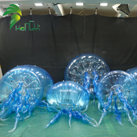 Ballon publicitaire gonflable en forme de méduse bleue transparente Hongyi, en bâche PVC, avec logo LED