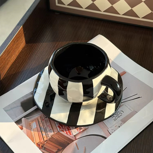 Ceramic Coffee Cups and Saucers, <b>Hand</b>-<b>molded</b> and <b>Hand</b>-painted Irregular Cups and Saucers, Afternoon Tea Latte Cups - Product Image 4