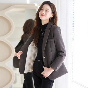 Women's Wool Blazer Houndstooth Pattern Down-filled Autumn Winter Coat Simple Petite Fashionable Retro Style - Product Image 4