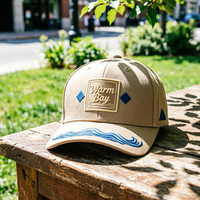 Gorra de béisbol personalizada con insignia redonda, bordado tropical en el visera, letras comunes, algodón, color caqui, para playa y resort, sombrero de verano al por mayor, OEM