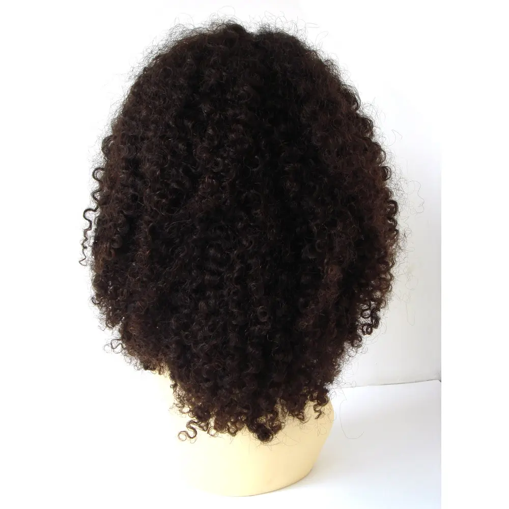 Stock 16inch short Afro Kinky Curly 100% Indian virgin human hair dark skin remy full lace wig with baby hair for black women