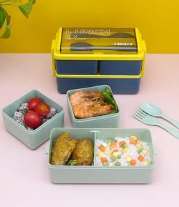 Boîte à lunch en plastique pour étudiants, double compartiment avec sac isotherme, ensemble de tasses à soupe, facile à nettoyer, compatible micro-ondes, vente en gros LXM116 - Product Image 2