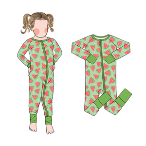 Vente en gros de haute qualité imprimé pastèque bambou filles Ykk fermeture éclair manches longues barboteuse pour enfants - Product Image 2