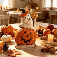 Nouvelle arrivée : figurine en bois de citrouille fantôme, artisanat, décoration d'Halloween, décoration de la maison