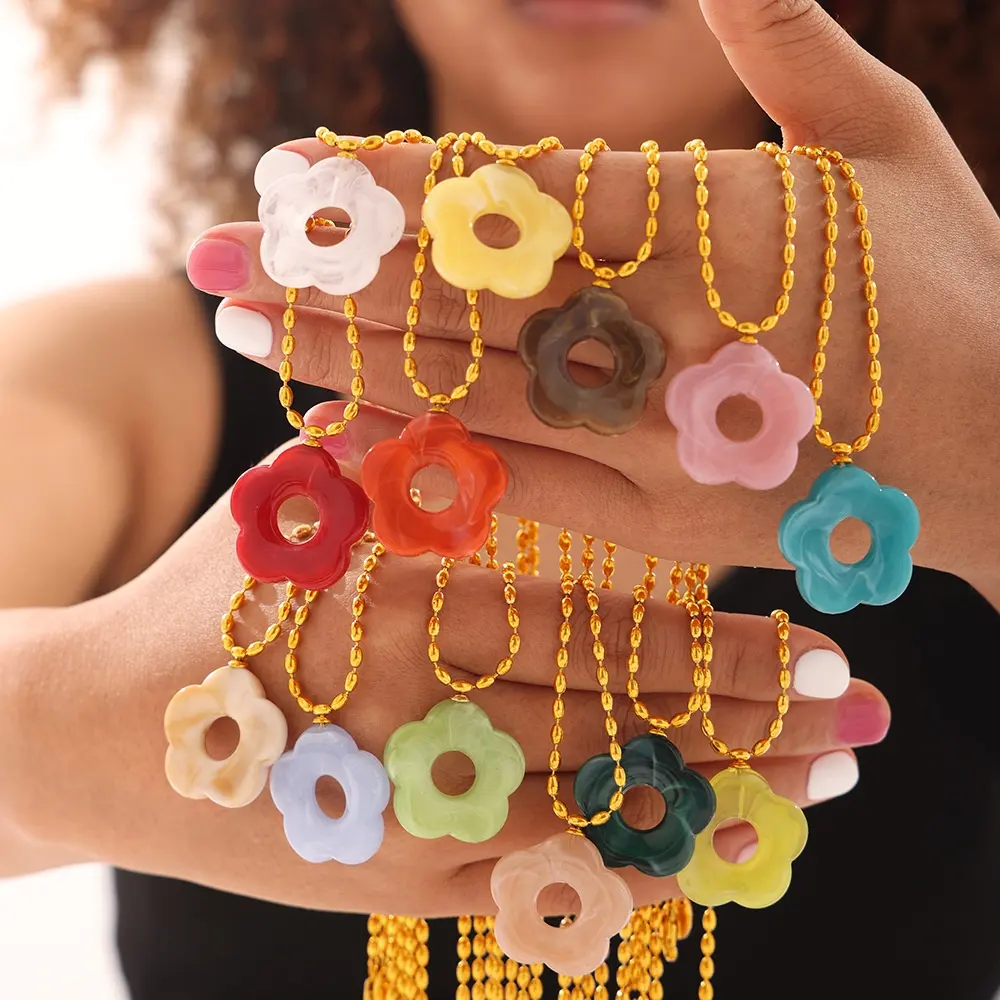 Colar de joias de aço inoxidável 18K banhado a ouro acrílico colorido simples fashion para mulheres